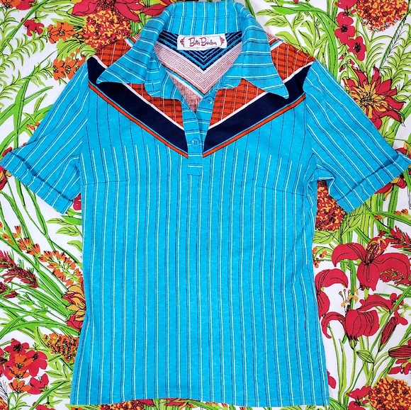 Betty Barclay 1970s Blue Stripe Collared Shirt - Picture 4 of 6